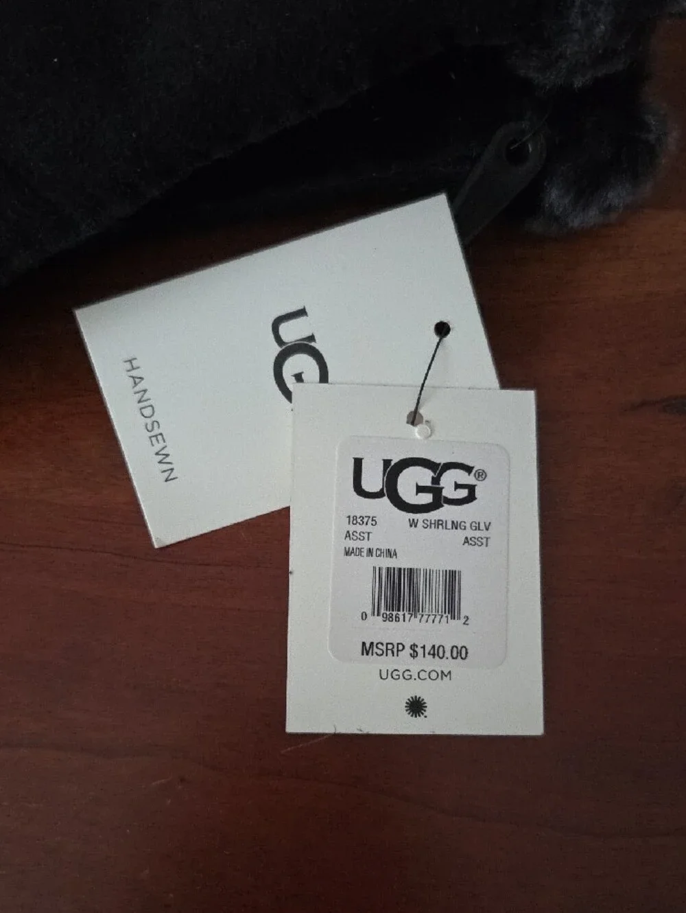 UGG Black Suede Sherling Cuff Gloves - Large